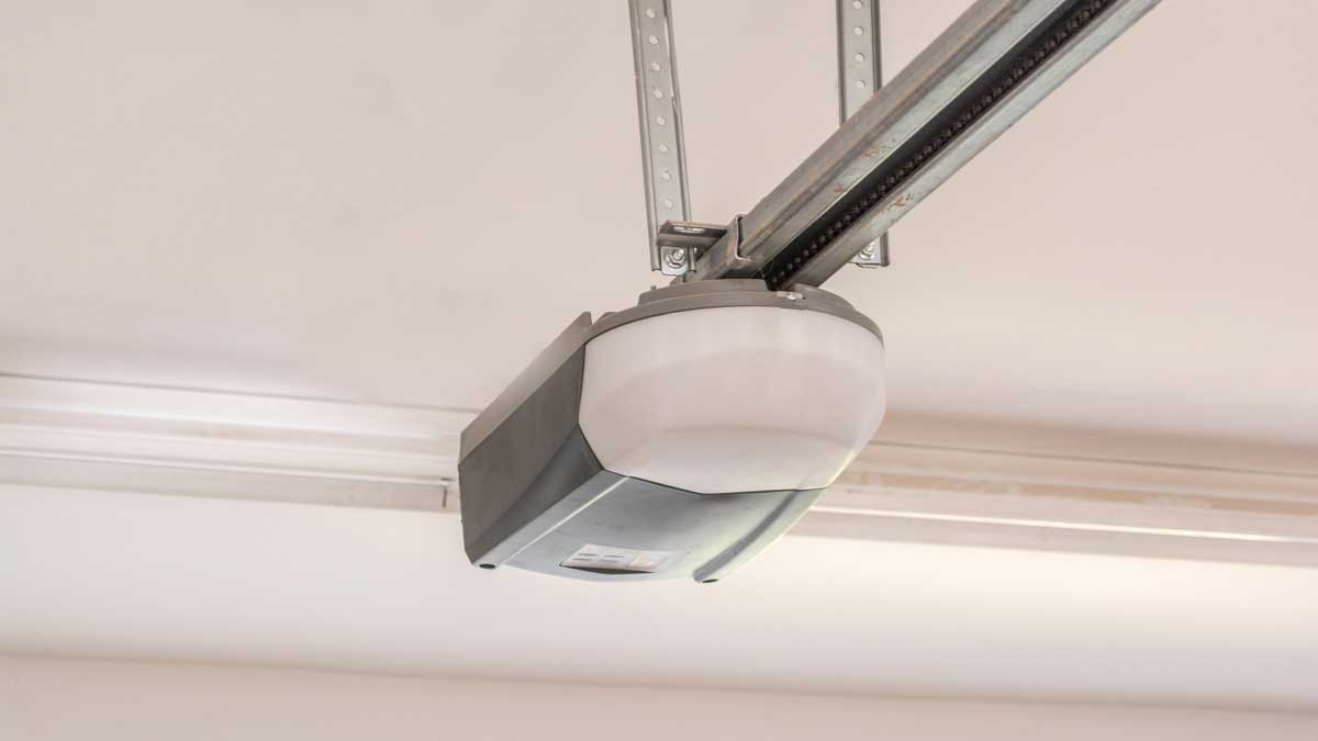 Automatic Garage Door Opener Motor on the Ceiling. Close Up.