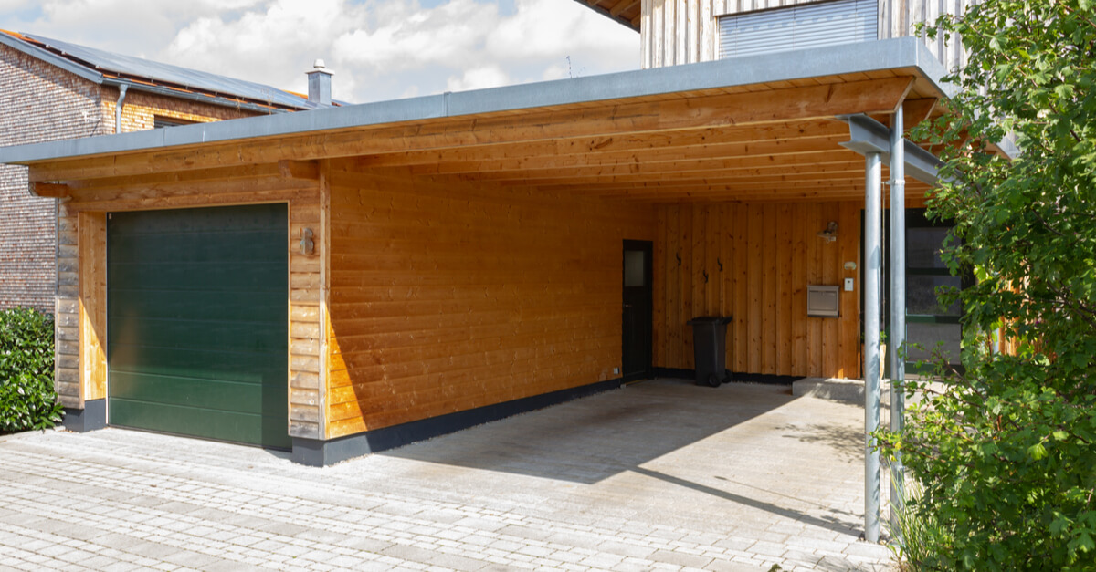 wooden and modern carport in south germany bavarian village area